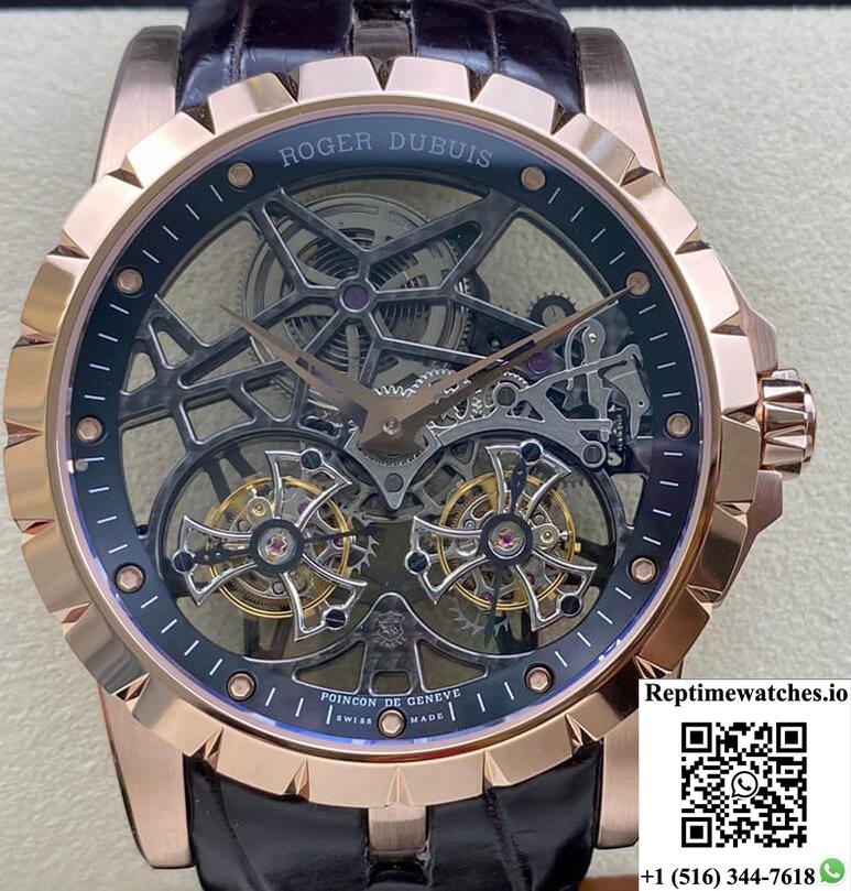 Roger Dubuis Excalibur Rddbex0395 Ys Factory Rose Gold Double Tourbillon Dial-Rep Time Watches