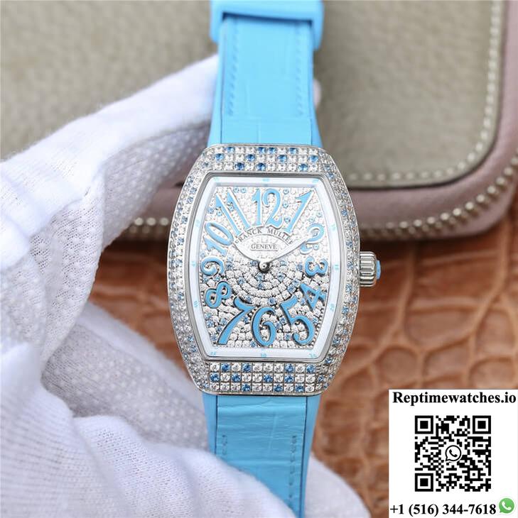 Franck Muller Ladies Collection V 32 Sc At Fo D Cd (Bl) Abf Factory Diamond-Set Bezel-Rep Time Watches