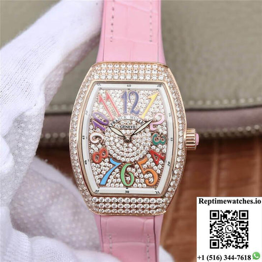 Franck Muller Vanguard Ladies Abf Factory Rose Gold Diamond-Set Dial-Rep Time Watches