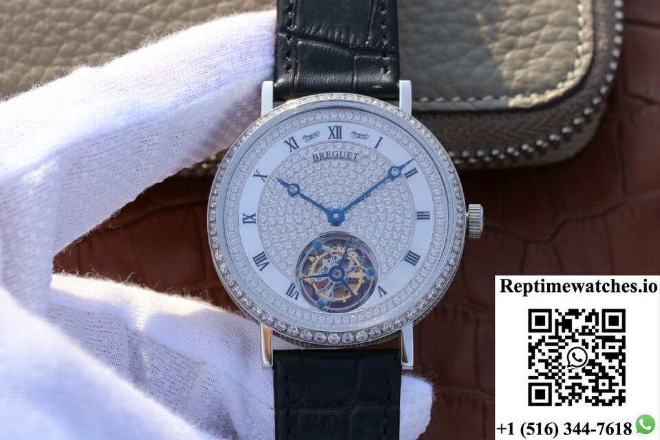 Breguet Classique Ultra-Thin Tourbillon Stainless Steel Diamond Dial-Rep Time Watches