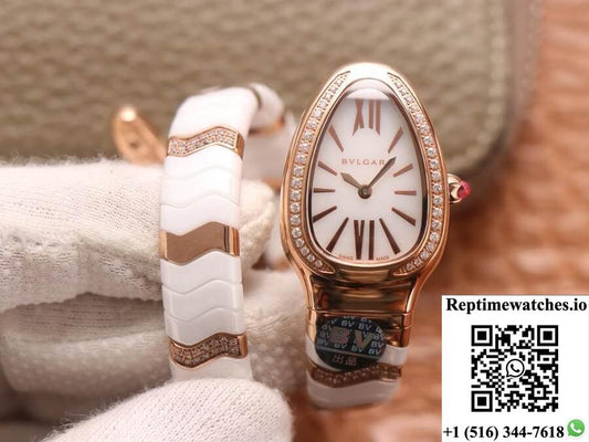 Bvlgari Serpenti 102202 Bv Factory Rose Gold White Dial-Rep Time Watches