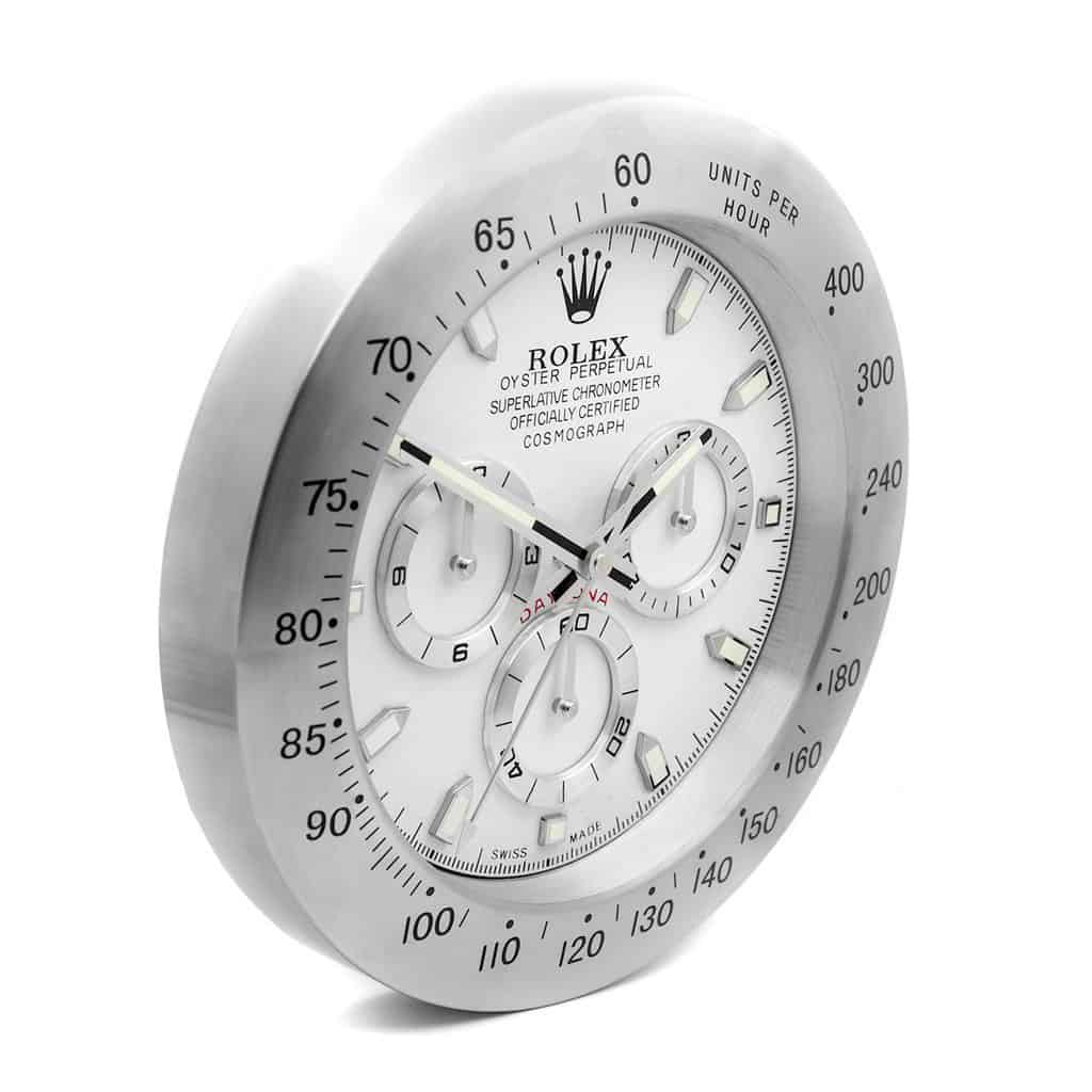 ROLEX DAYTONA WALL CLOCK SILVER WHITE STAINLESS STEEL EDITION - 35CM DELUXE METAL WALL CLOCK