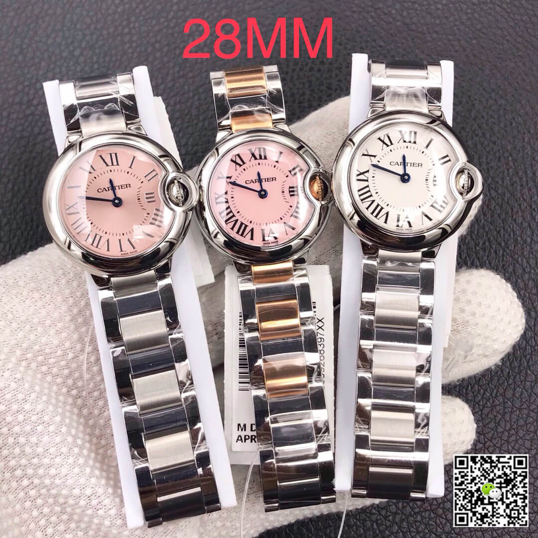 Ballon Bleu De Cartier Ladies 28MM V6 Factory V8 Pink Dial