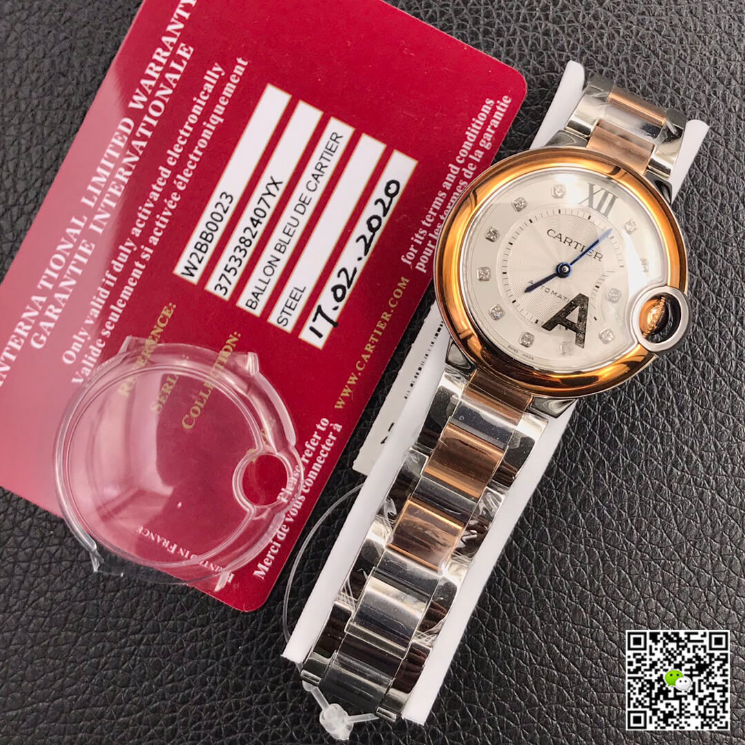 Ballon Bleu De Cartier Ladies 28MM V6 Factory V8 Rose Gold Bezel