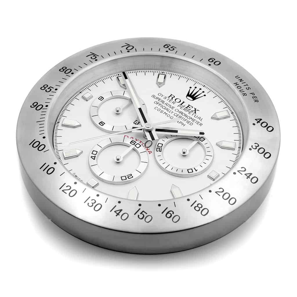 ROLEX DAYTONA WALL CLOCK SILVER WHITE STAINLESS STEEL EDITION - 35CM DELUXE METAL WALL CLOCK