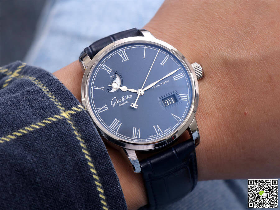 Glashutte Senator Moon Phase 1-36-04 V9 Factory Blue Leather Strap
