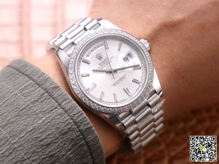 Rolex Day-Date M228349RBR-0001 EW Factory Diamond Silver Dial