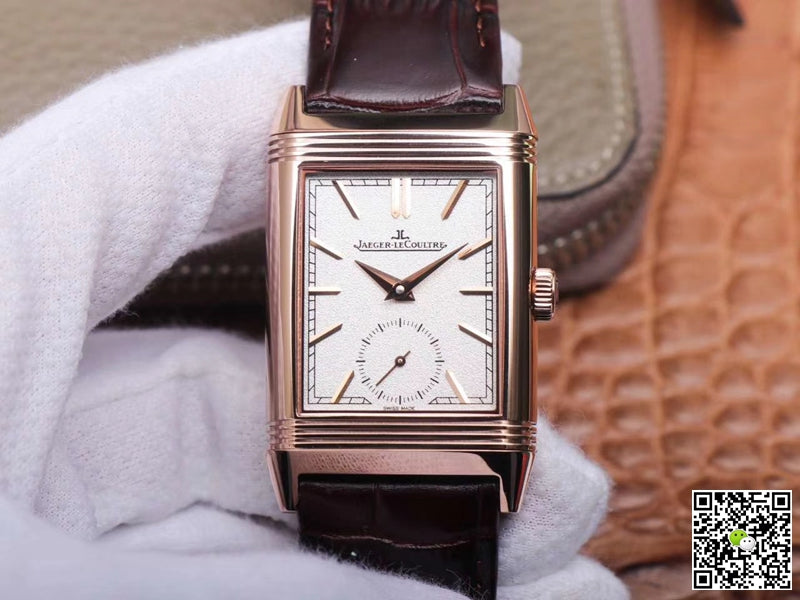 Jaeger LeCoultre Reverso Tribute Double-sided Double Time Zone Flip MG Factory Rose Gold White Dial