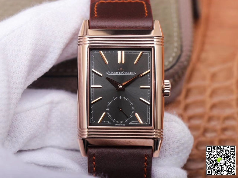 Jaeger LeCoultre Reverso Tribute Double-sided Double Time Zone Flip MG Factory Rose Gold Black Dial