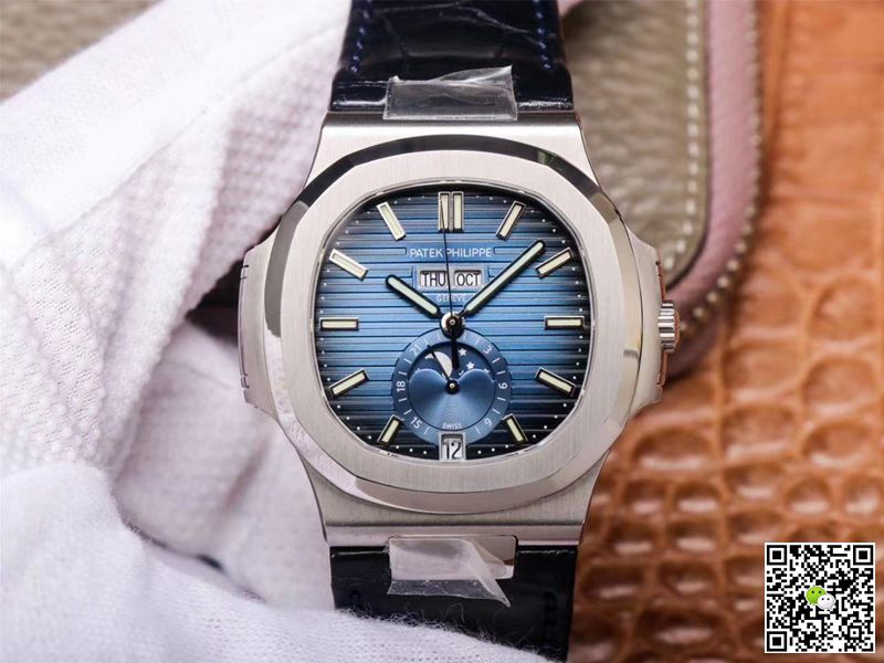 PF Factory Patek Philippe Nautilus 5726/1A-014 Moonphase Black Leather Strap