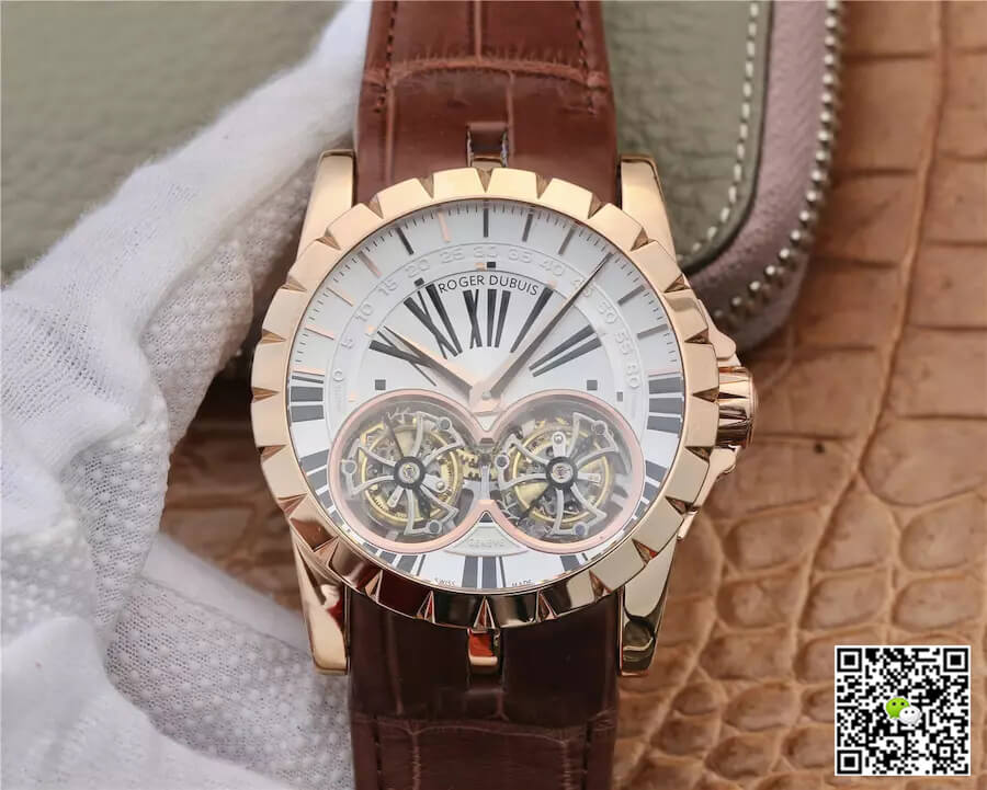Roger Dubuis Excalibur RDDBEX0249 JB Factory Tourbillon Gold Case White Dial
