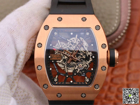 Richard Mille RM035 Americas KV Factory Rose Gold Black Strap