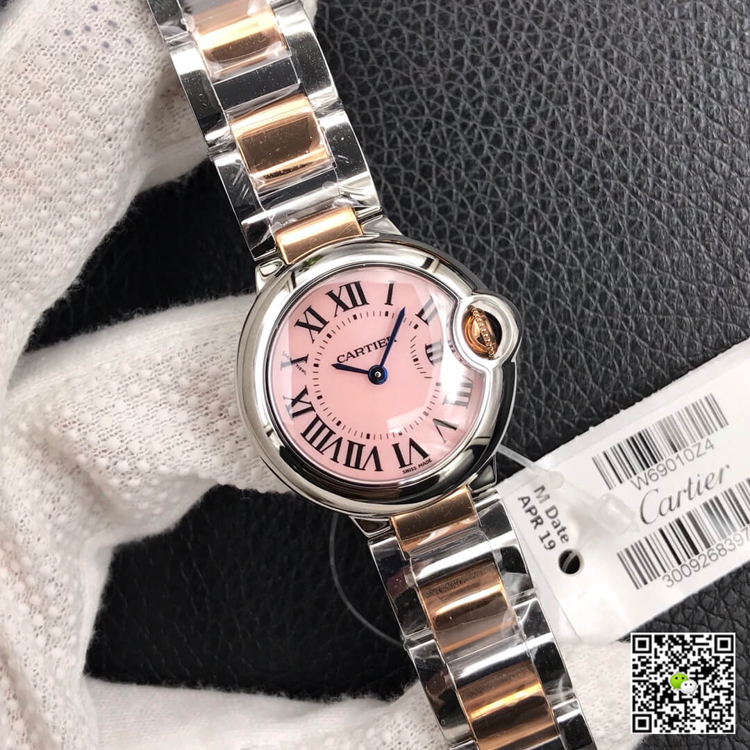 Ballon Bleu De Cartier Ladies 28MM V6 Factory V8 Pink Dial