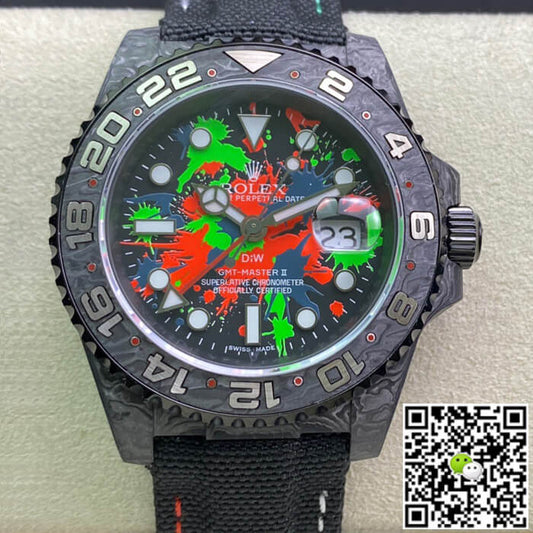 Rolex GMT-MASTER II Diw Carbon Fiber Color Dial Black Fabric Strap
