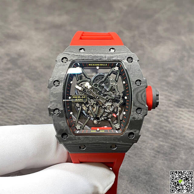 Richard Mille RM35-02 KV Factory Carbon Fiber Red Rubber Strap