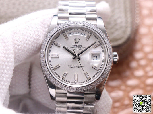 Rolex Day-Date M228349RBR-0001 EW Factory Diamond Silver Dial