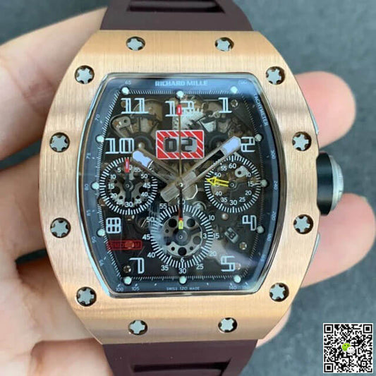 Richard Mille RM011 KV Factory Rose Gold Brown Rubber Strap