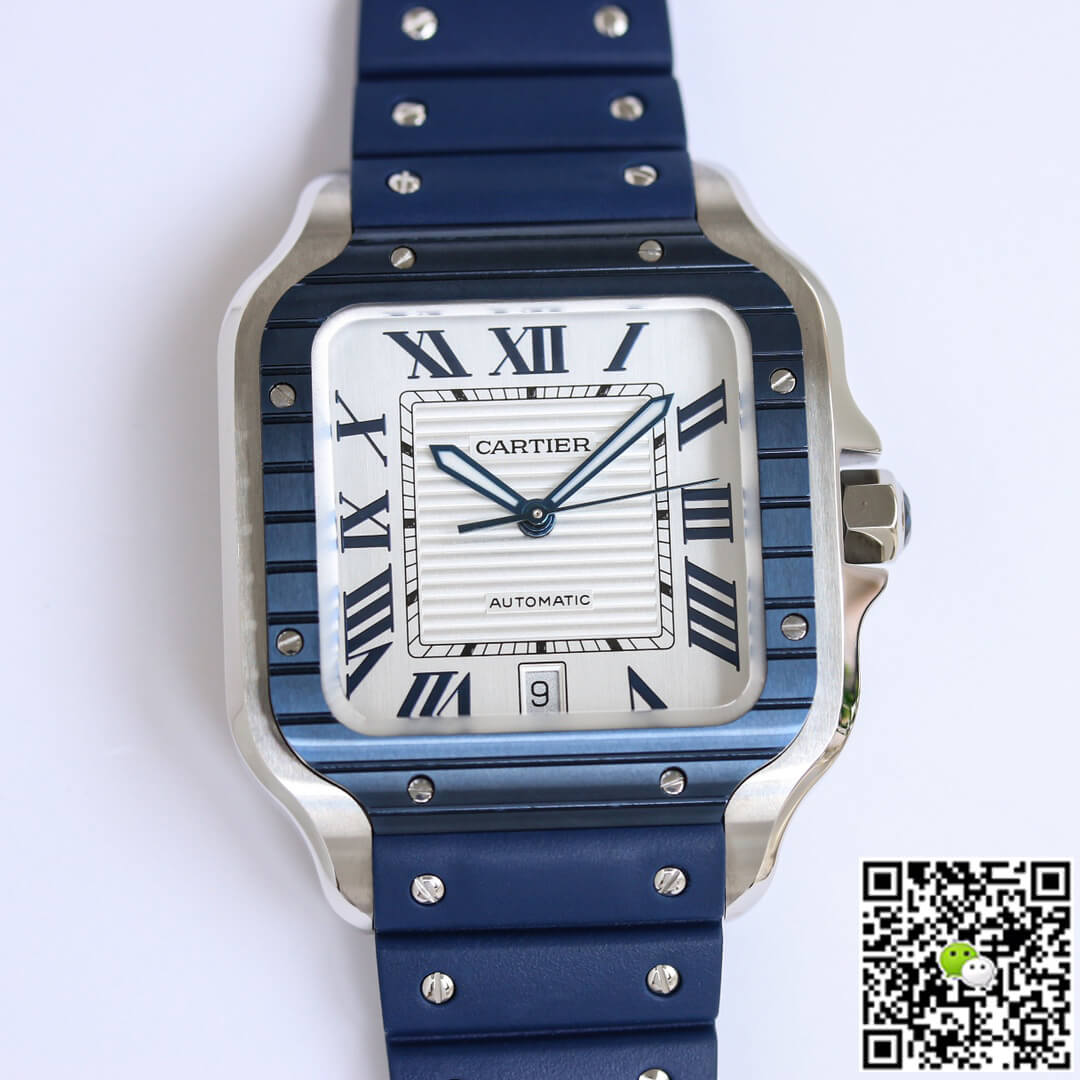 Santos De Cartier GF Factory Blue Rubber Strap