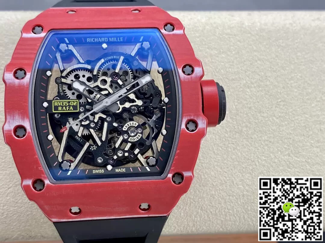 Richard Mille RM35-02 T+ Factory Red Carbon Fiber Case Black Rubber Strap