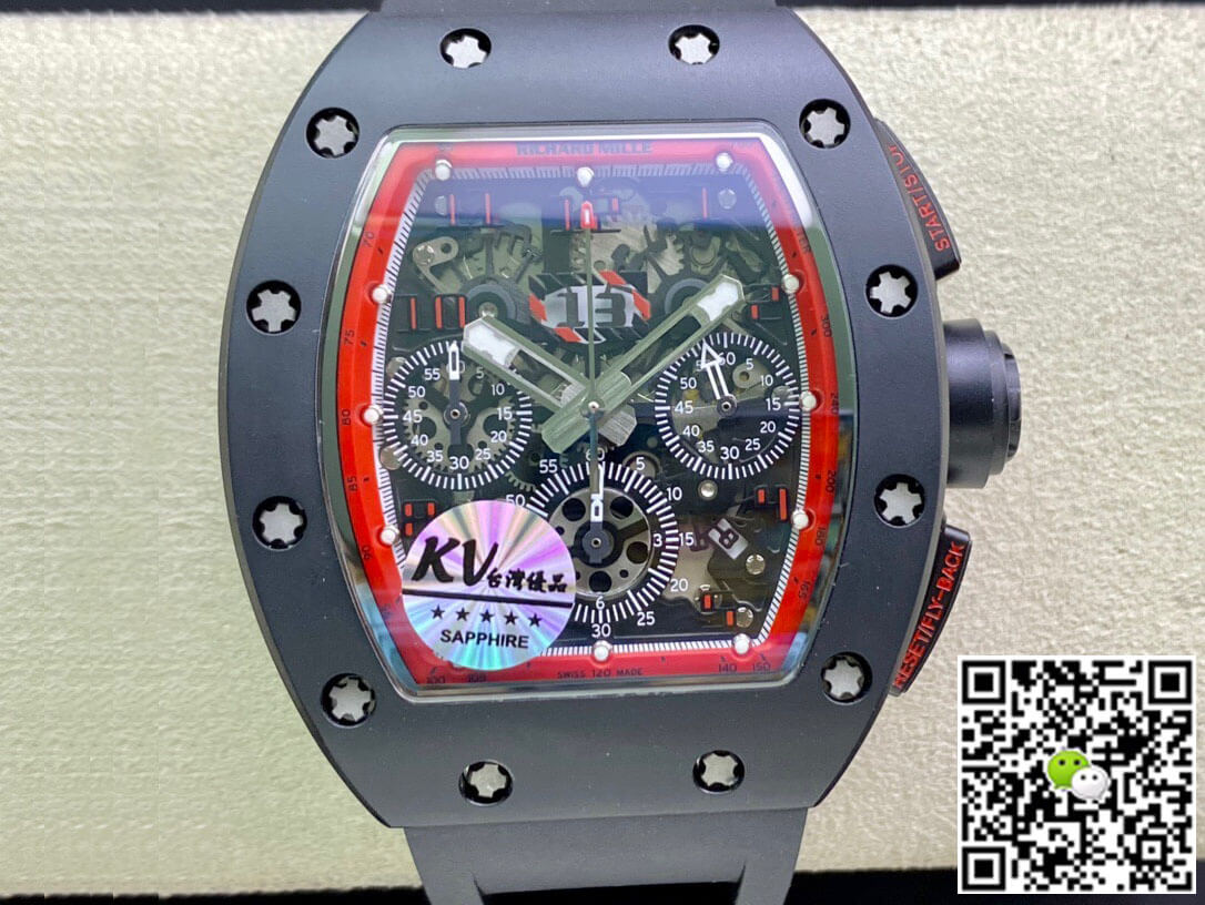 Richard Mille RM011 KV Factory Ceramic Black Rubber Strap