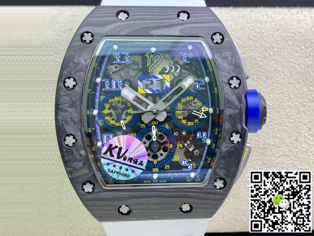Richard Mille RM011 KV Factory Carbon Fiber White Rubber Strap