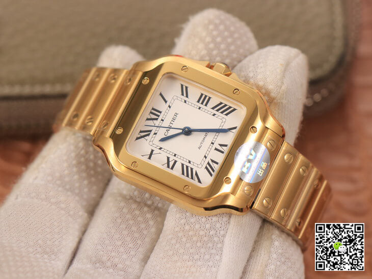 Cartier De Santos WSSA0010 BV Factory 18K Gold White Dial