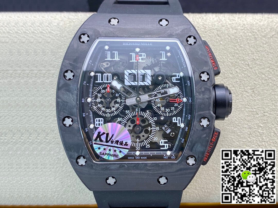 Richard Mille RM011 KV Factory Carbon Fiber Black Rubber Strap