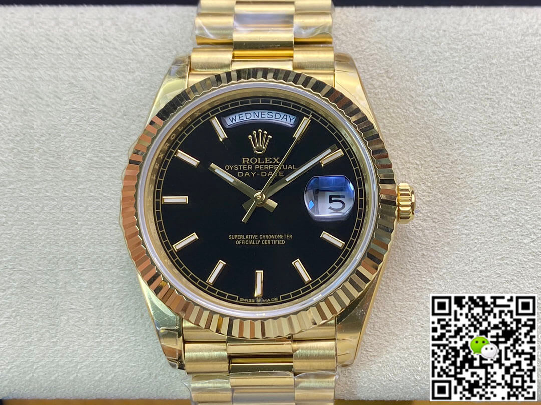 Rolex Day Date 40MM EW Factory Yellow Gold Black Dial