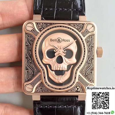 Bell & Ross Br 01 Skull Bronze Rose Gold And Black Dial-Rep Time Watches