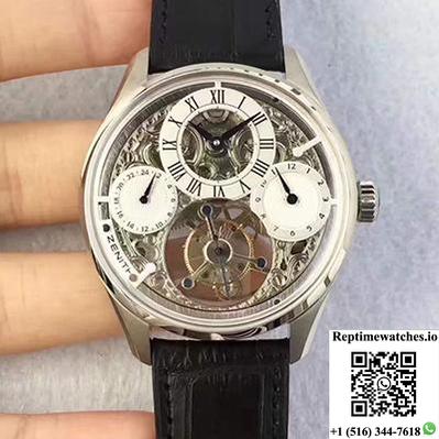 Zenith Ep Calender Skeleton Tourbillon Ss/Le White And Skeleton Dial-Rep Time Watches