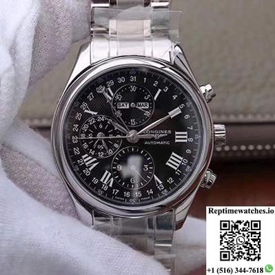Longines Conquest Classic Chronograph Moonphase Black Dial-Rep Time Watches