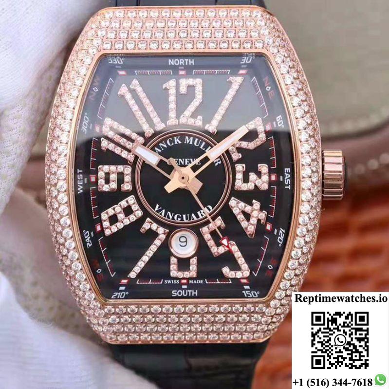 Franck Muller Vanguard 18K Rose Gold V45.Sc.Dt.D.Nbr.Cd.5N.Nr Black Dial-Rep Time Watches