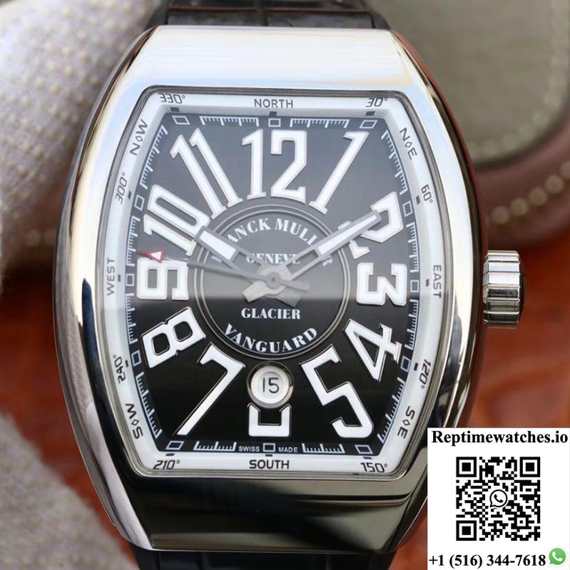 Franck Muller Vanguard V45-04 Black Leather Strap Black Dial-Rep Time Watches