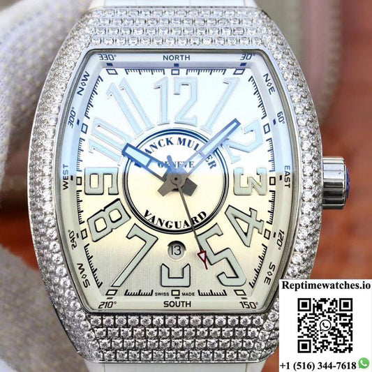Franck Muller Vanguard V45.Sc.Dt.D.Nbr.Cd.5N.Nr Silver Dial-Rep Time Watches