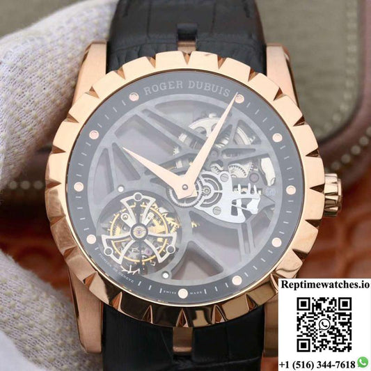 Roger Dubuis Excalibur Skeleton Flying Tourbillon Rddbex0392 Grey Skeleton Dial-Rep Time Watches