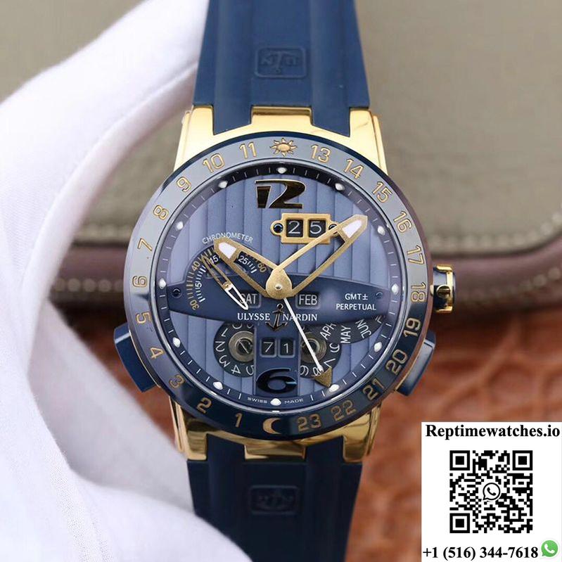 Ulysse Nardin El Toro 322-00-3/Bq All Working Gmt Calendar 18K Yellow Gold Blue Dial-Rep Time Watches