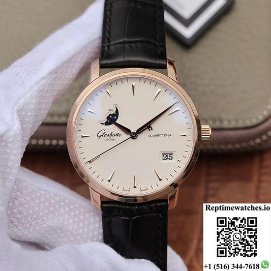 Glashutte Original Senator 1-36-04-04-02-01 Moonphase 18K Rose Gold White Dial-Rep Time Watches