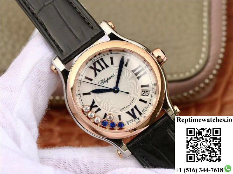 Chopard Happy Sport 36Mm Automatic Rose Gold Diamonds Yf Factory 274808-5001-Rep Time Watches