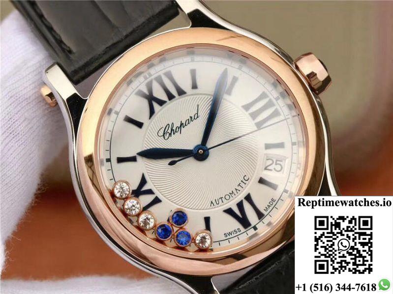 Chopard Happy Sport 36Mm Automatic Rose Gold Diamonds Yf Factory 274808-5001-Rep Time Watches
