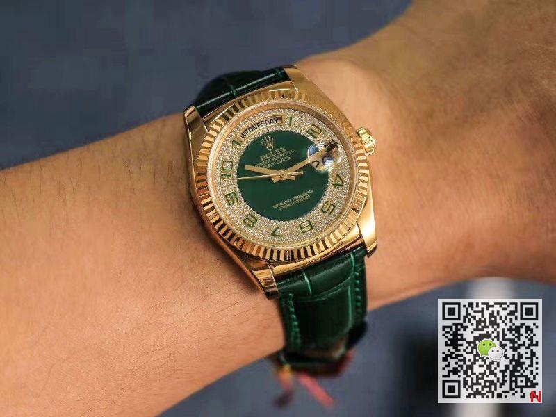 Replica Rolex Day-Date 36mm Green Enamel Diamond Gypsophila Gold dial watch