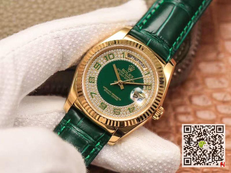 Replica Rolex Day-Date 36mm Green Enamel Diamond Gypsophila Gold dial watch