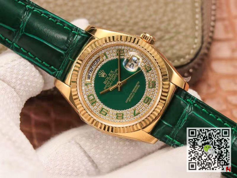 Replica Rolex Day-Date 36mm Green Enamel Diamond Gypsophila Gold dial watch
