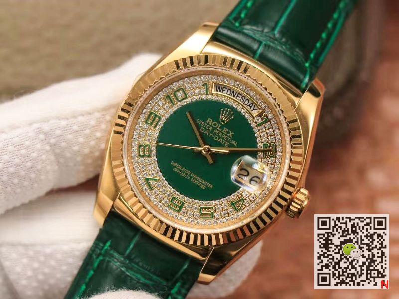 Replica Rolex Day-Date 36mm Green Enamel Diamond Gypsophila Gold dial watch
