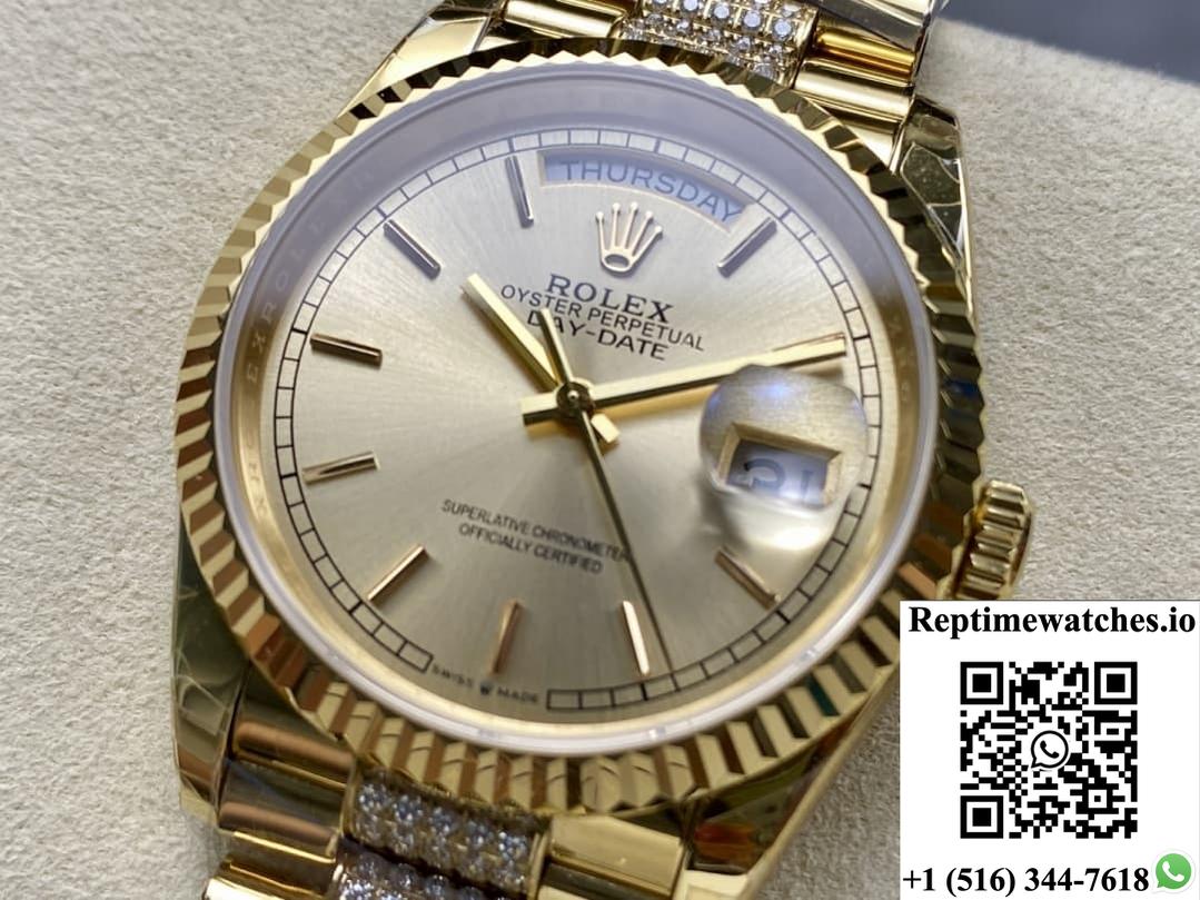 Rolex Day-Date M128238-0046 8+ factory blue crystal watch mirror