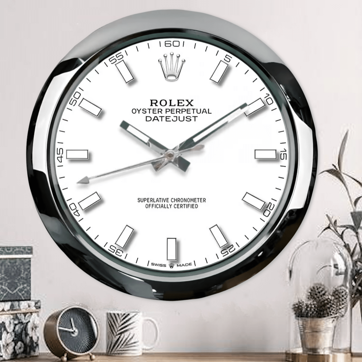 OYSTER PERPETUAL WHITE EDITION 35 CM METAL WALL CLOCK