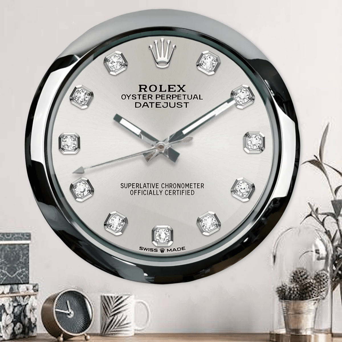 OYSTER PERPETUAL GREY DIAMOND EDITION 35 CM DELUXE METAL WALL CLOCK