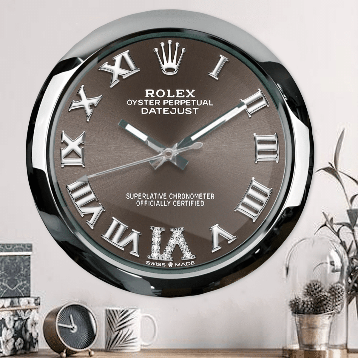 OYSTER PERPETUAL – BROWN EDITION 35 CM METAL WALL CLOCK