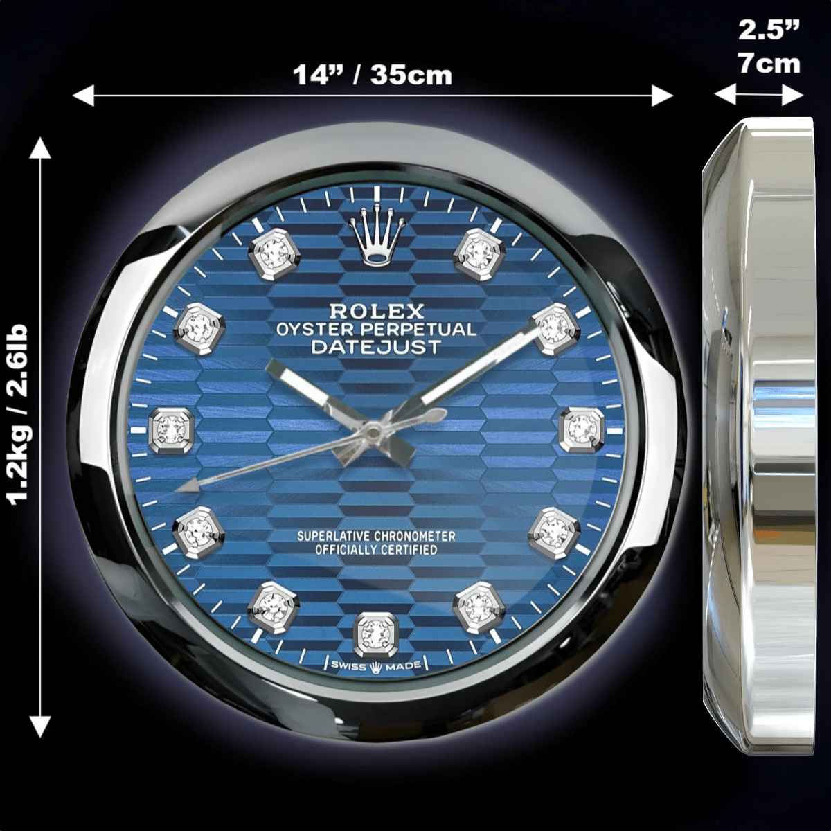 OYSTER PERPETUAL – BLUE DIAMOND EDITION 35 CM DELUXE METAL WALL CLOCK
