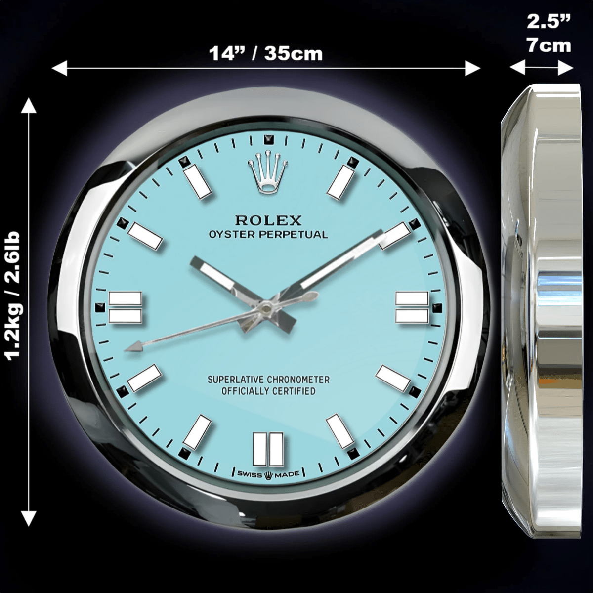 OYSTER PERPETUAL – TURQUOISE EDITION 35 CM DELUXE METAL WALL CLOCK
