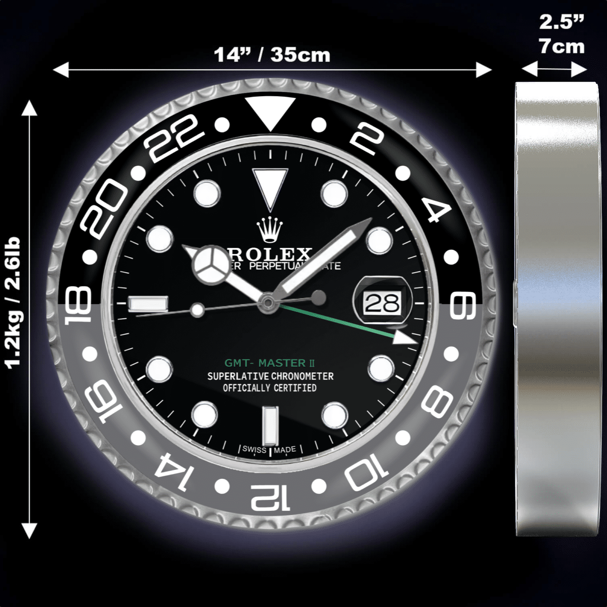 GMT MASTER II ‘BRUCE WAYNE’ EDITION 35 CM METAL WALL CLOCK
